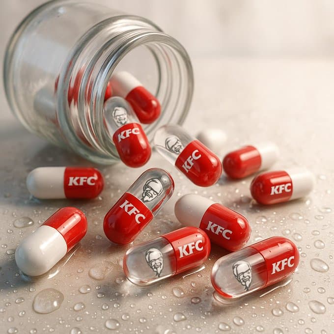 Capsules pour out from the clear medicine bottle