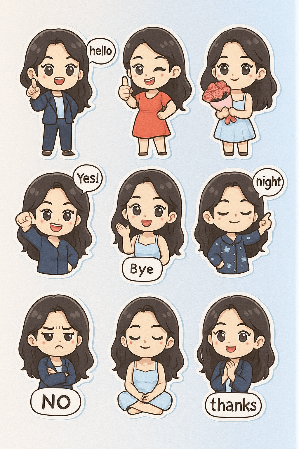 9-grid chibi style stickers