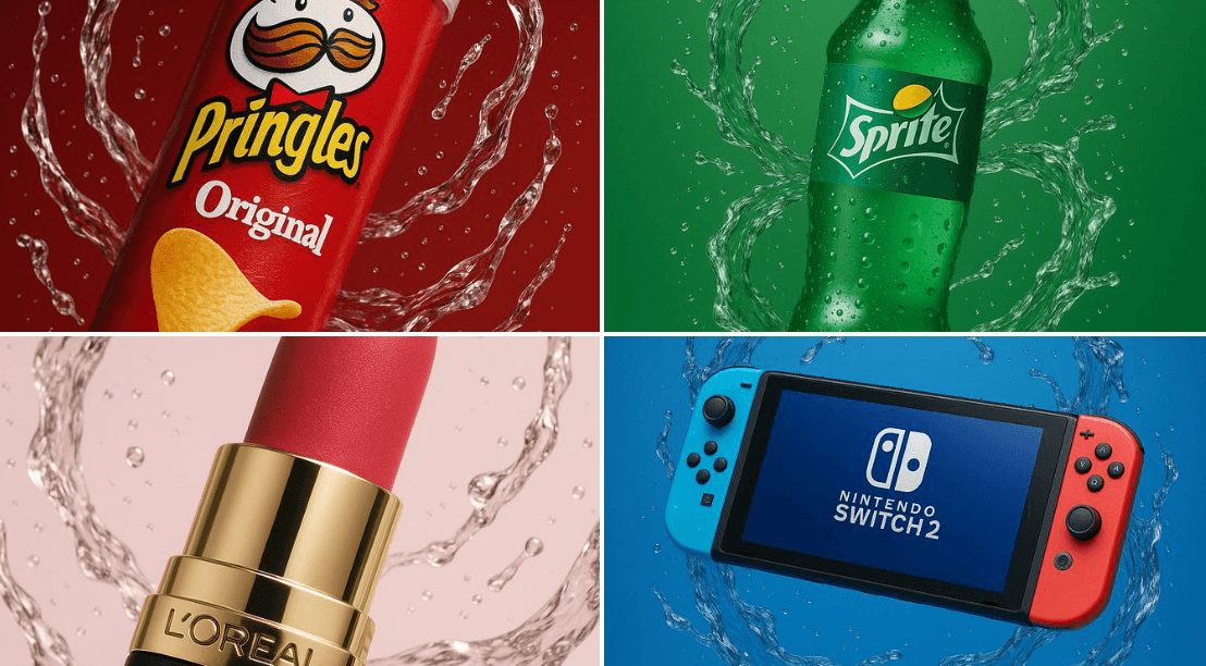 Brand product elegantly encircled by swirling water vortices