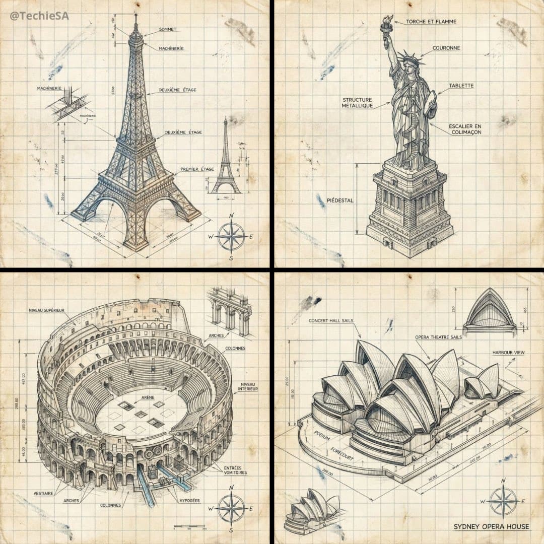 Hand-drawn isometric schematic of landmark