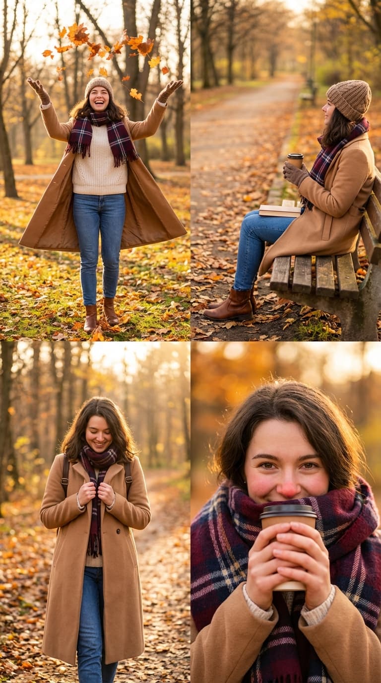 A collage of four fashion lifestyle scenes