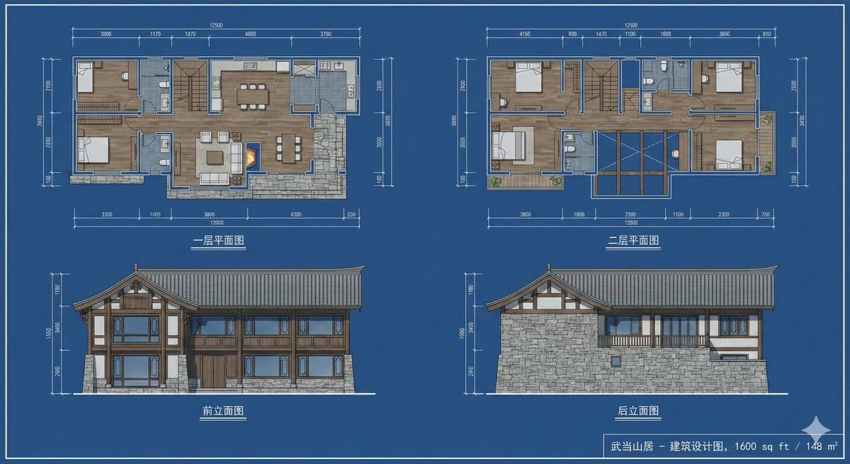 A two-story residence halfway up Wudang Mountain.