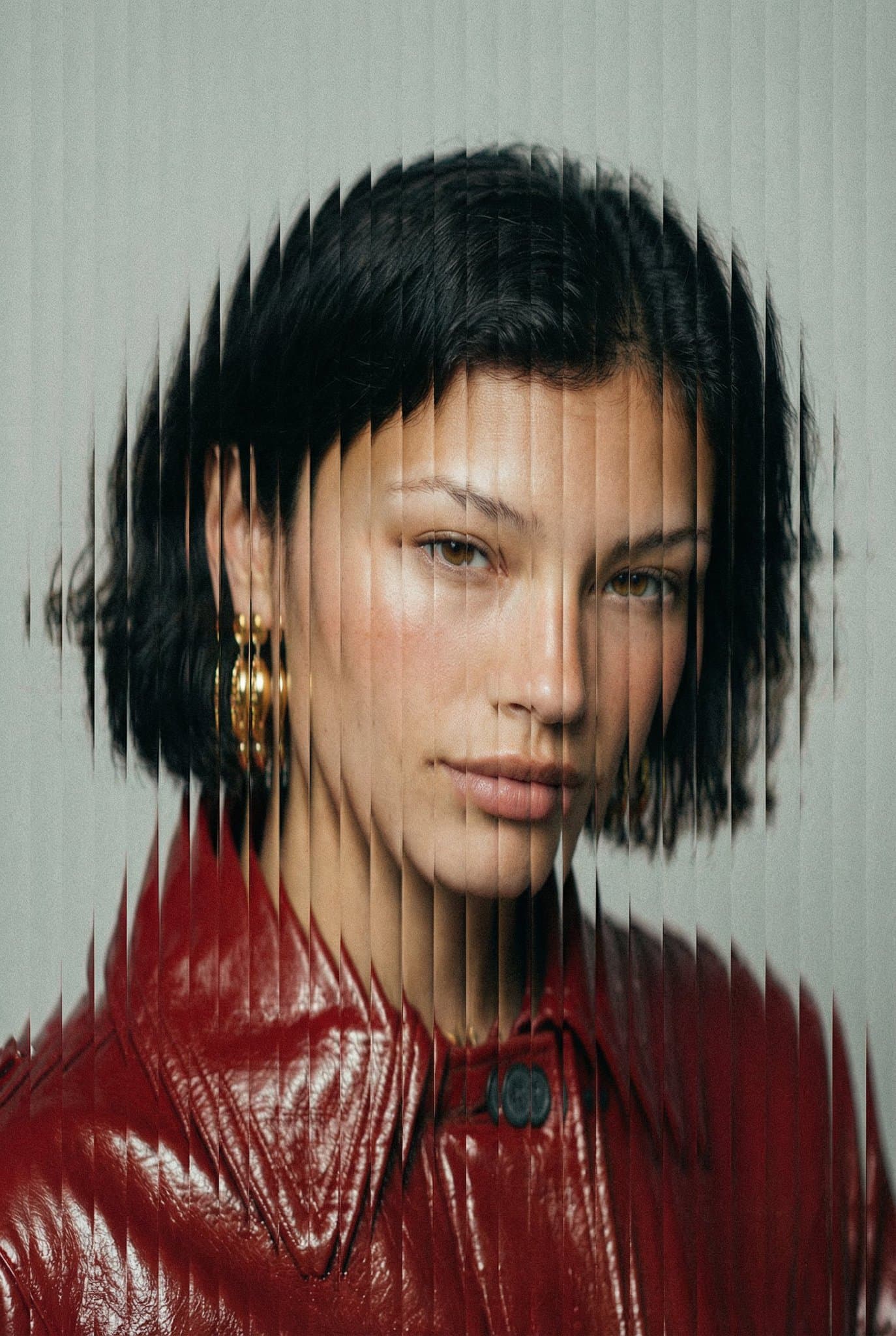 Advanced fashion portrait with vertical slice distortion