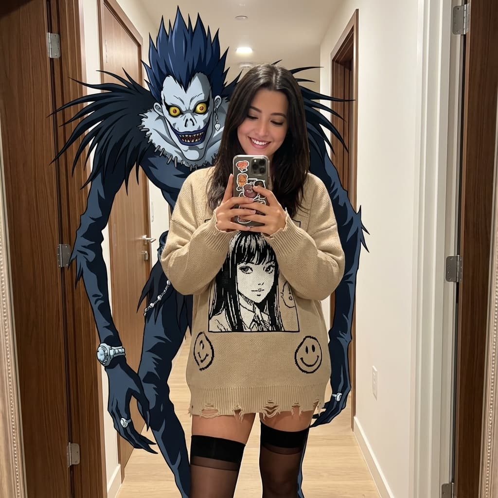 Take a selfie with 2D anime illustrations.