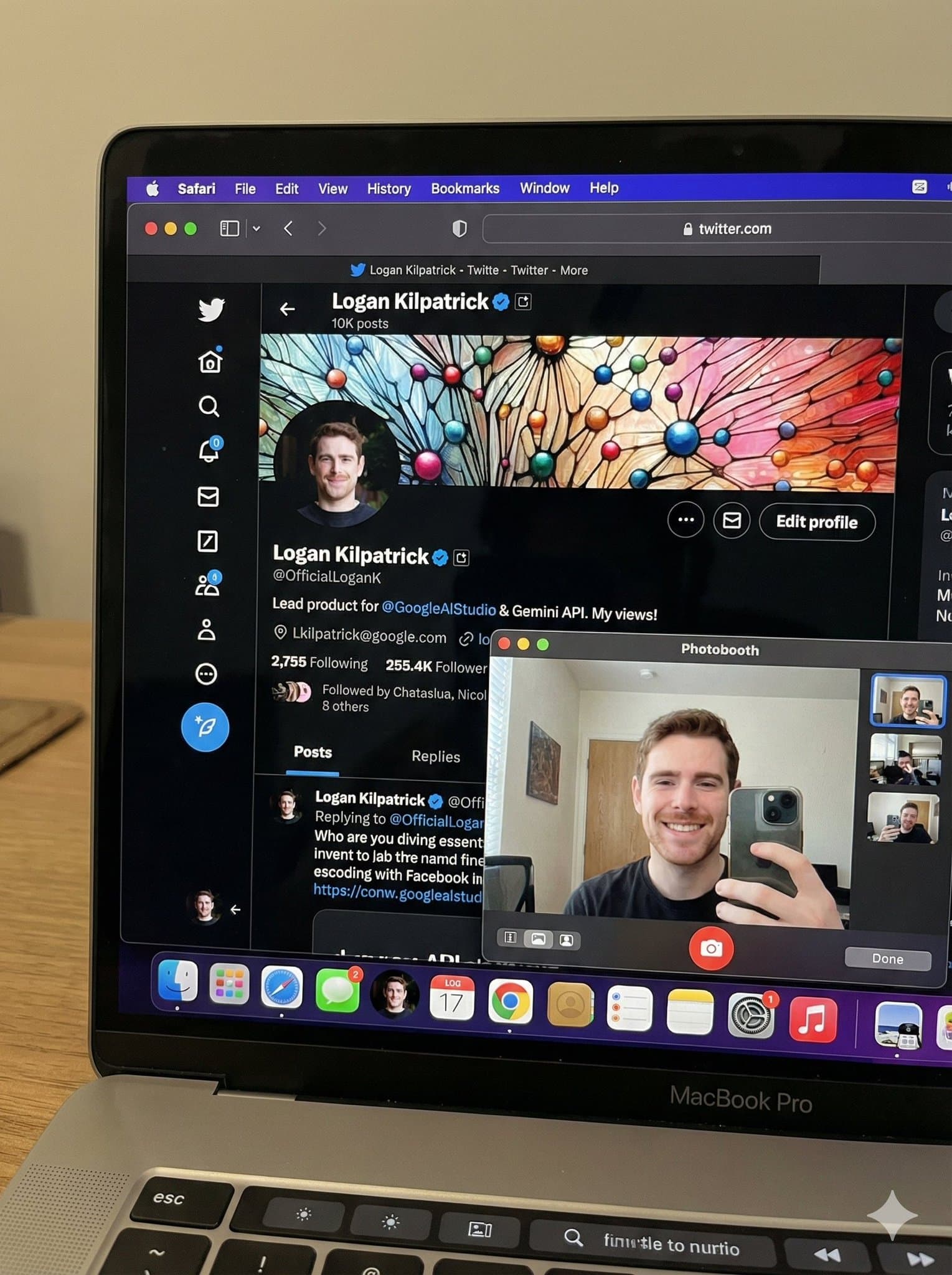 MacBook Pro opened a photo in the X app.