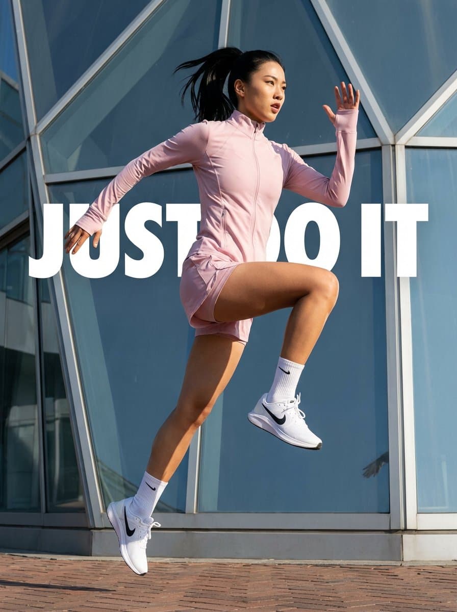 A woman leaps into the air while running.
