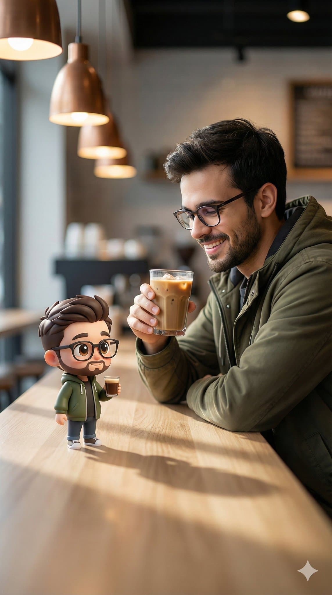 A chibi-style figurine resembling myself is displayed on the shelf.