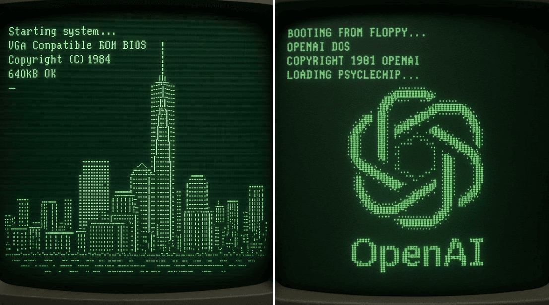 Analisi della schermata di avvio del computer retrò convertita in arte ASCII