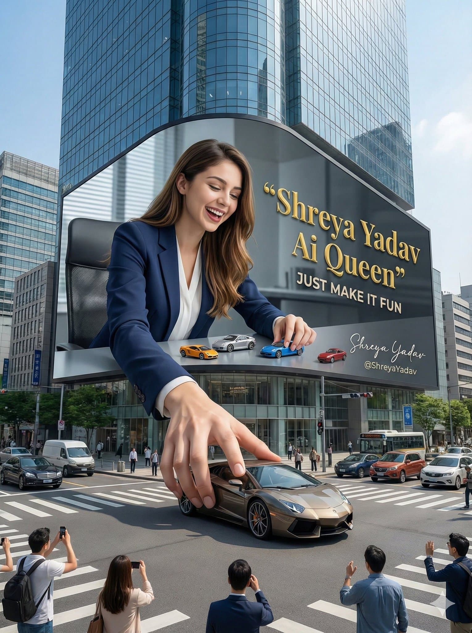 Woman on Giant Curved 3D Billboard